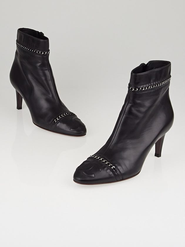 Chanel Black Leather Chain Ankle Boots Size 10/40.5