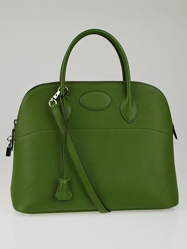 Hermes 35cm Vert Amande Clemence Leather Palladium Plated Bolide Bag