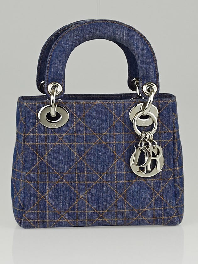 Christian Dior Blue Quilted Cannage Denim Micro Lady Dior Bag