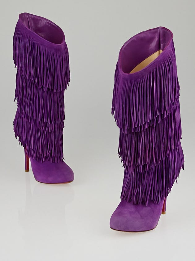 Christian Louboutin Purple Suede Forever Tina Fringe Boots Size 4.5/35