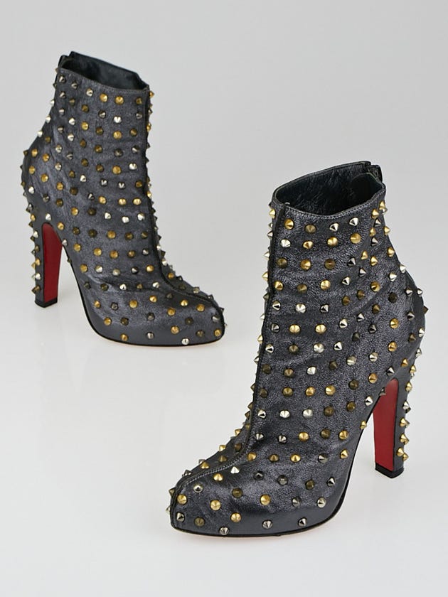 Christian Louboutin Anthracite Leather Ariella Clou Studded Ankle Boots Size 4/34.5