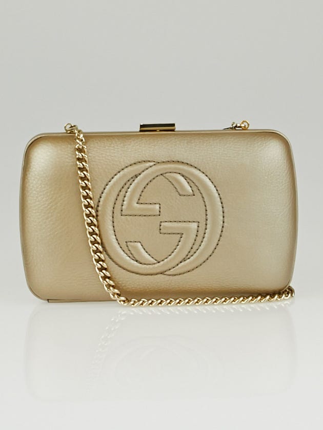 Gucci Gold Pebbled Calfskin Leather Soho Hard Case Clutch Bag