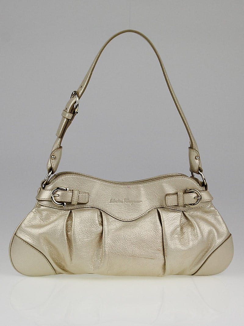 Salvatore Ferragamo Gold Leather Small Marisa Shoulder Bag