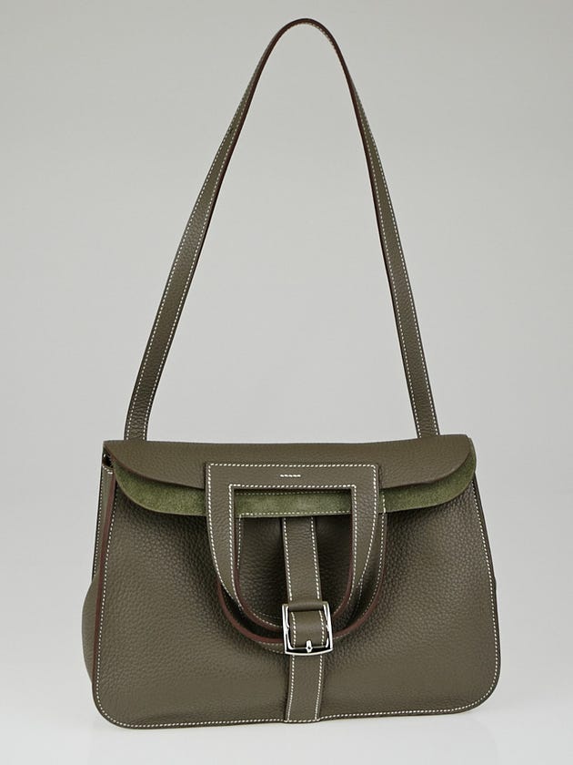 Hermes Etoupe Clemence Leather Halzan Bag