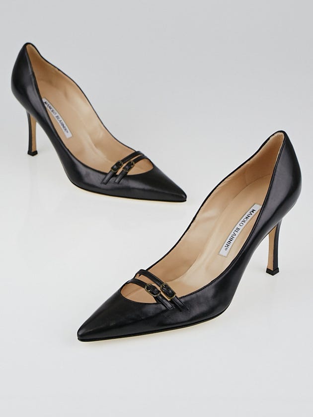 Manolo Blahnik Black Leather Kirla Pumps Size 10/40.5