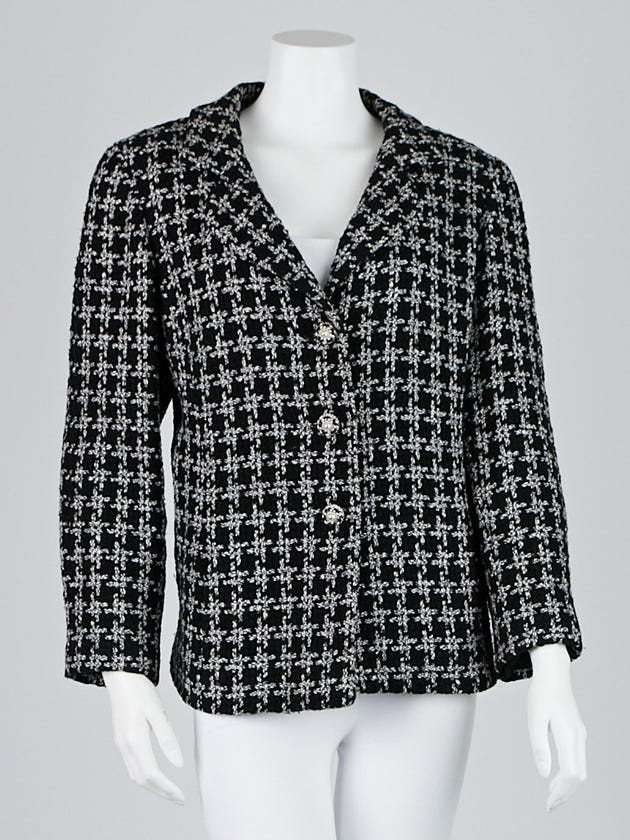 Chanel Black/White Cotton Blend Tweed Blazer Jacket Size 14/46