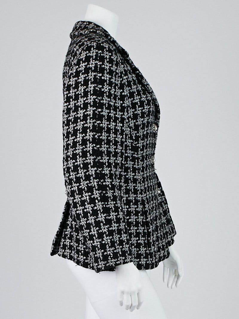 Chanel Black/White Cotton Blend Tweed Blazer Jacket Size 14 Chanel Black/White Cotton Blend Tweed Blazer Jacket Size 14