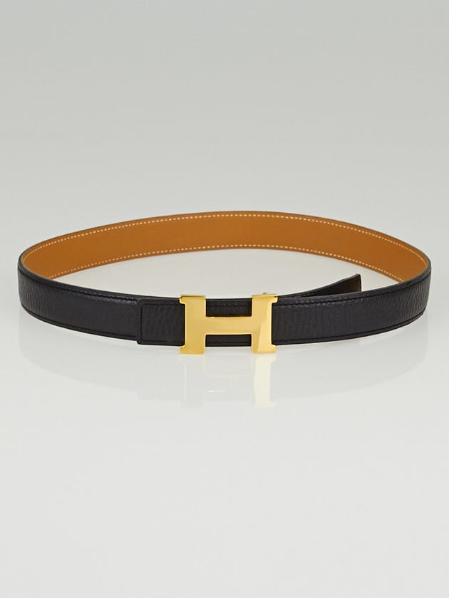 Hermes 24mm Black Clemence / Gold Barenia Leather Gold Plated Constance H Belt Size 65