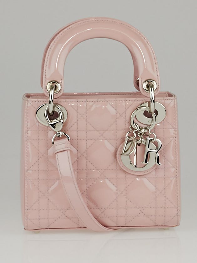 Christian Dior Pale Pink Cannage Quilted Patent Leather Micro Lady Dior Bag
