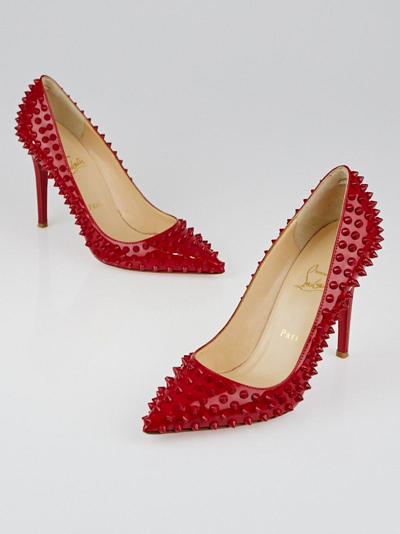 Christian Louboutin Red Patent Leather Pigalle Spike Pumps Size