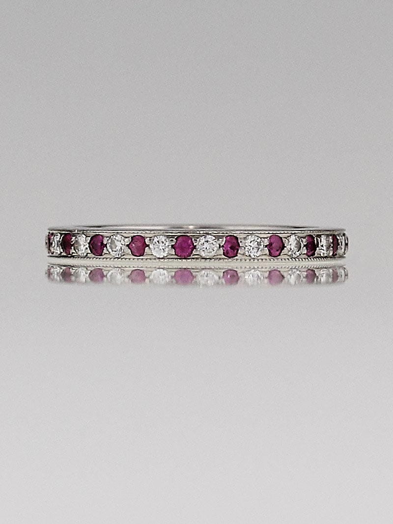Tiffany & Co. Platinum Diamond and Pink Sapphire Legacy Collection Ring Size 5.5