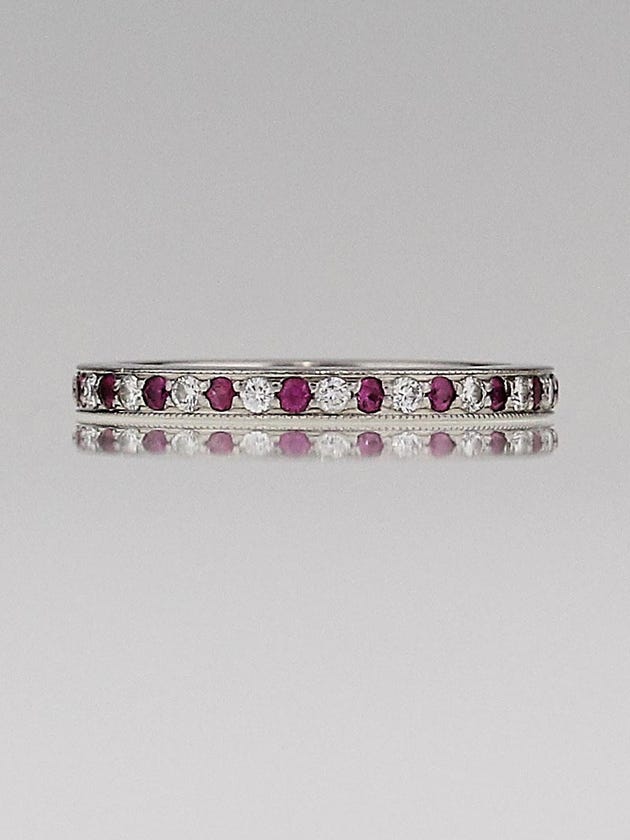 Tiffany & Co. Platinum Diamond and Pink Sapphire Legacy Collection Ring Size 5.5