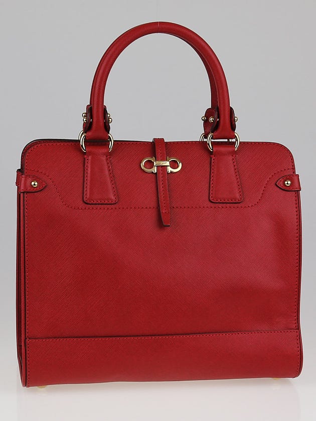 Salvatore Ferragamo Red Embossed Calf Leather Small Tote Bag
