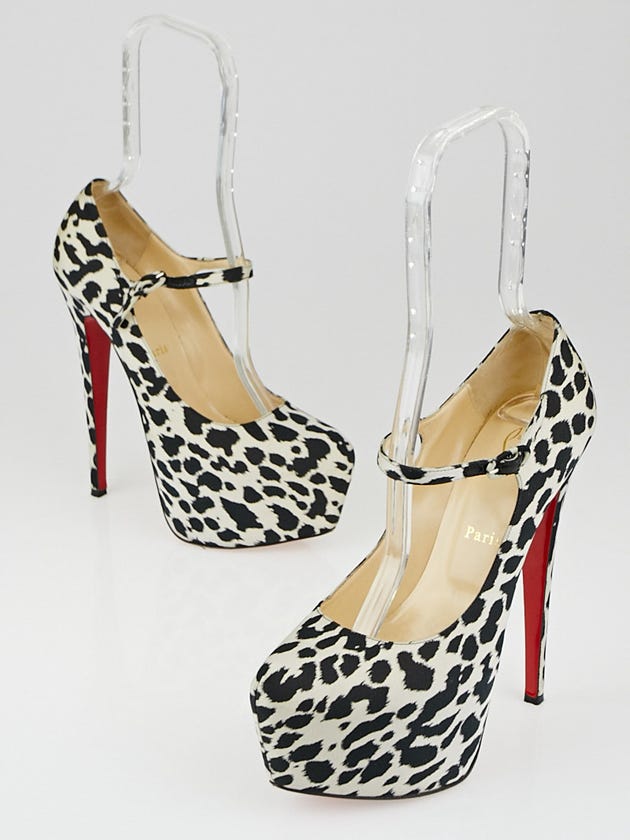 Christian Louboutin Black/White Tissu Leopardino Lady Daf 160 Pumps Size 8.5/39