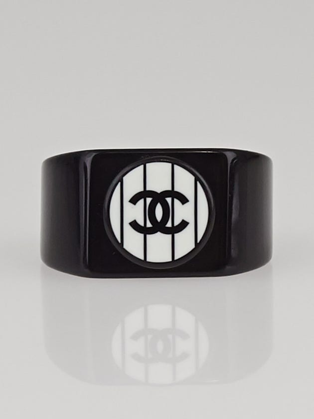 Chanel Black Resin CC Logo Ring Size 6