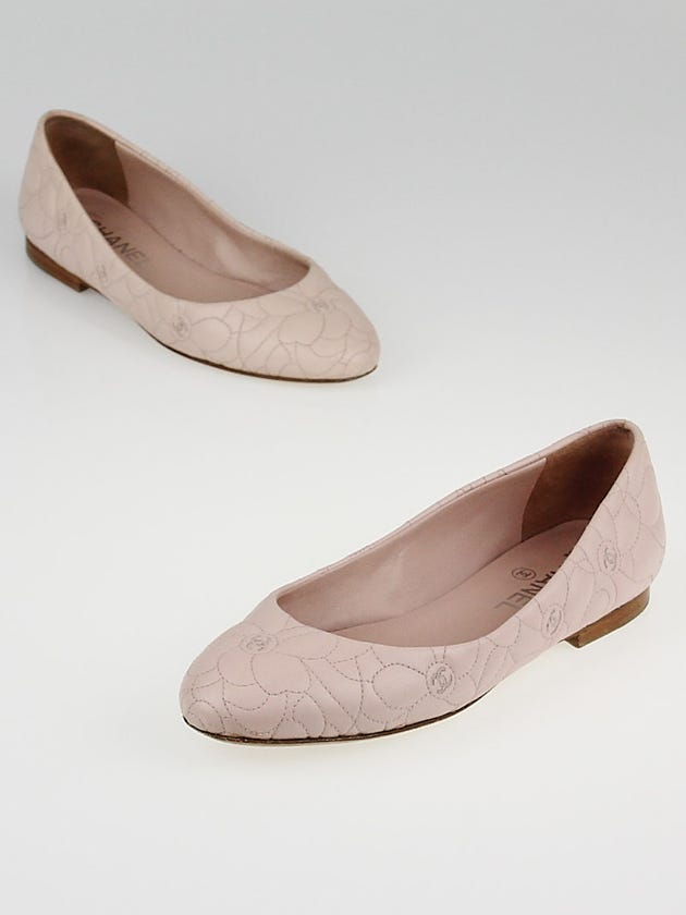 Chanel Rose Clair Camellia Quilted Leather Ballet Flats Size 5.5/36