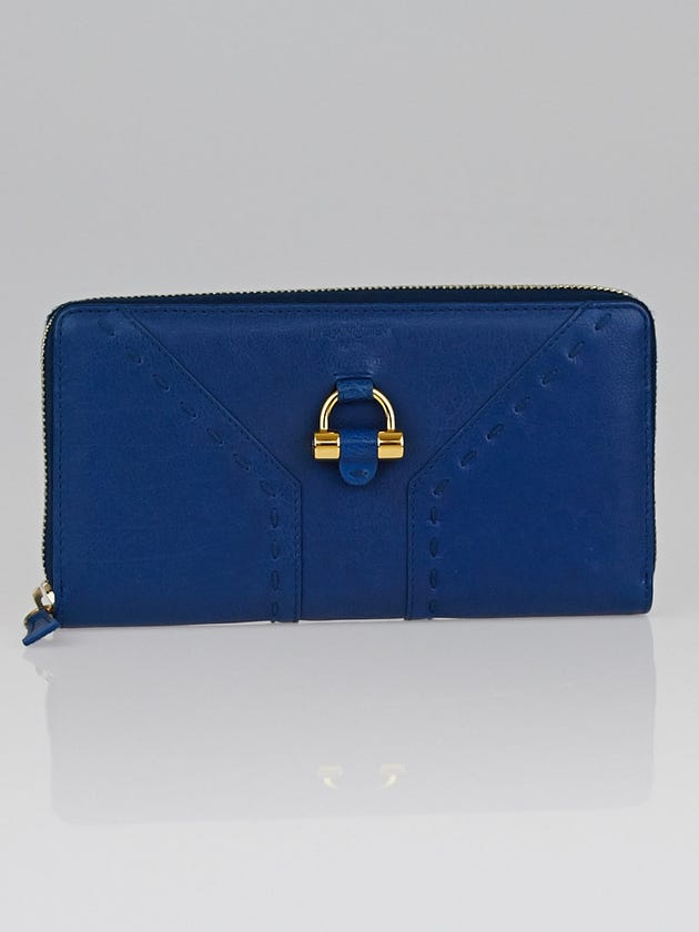 Yves Saint Laurent Blue Calfskin Leather Muse Long Zippy Wallet