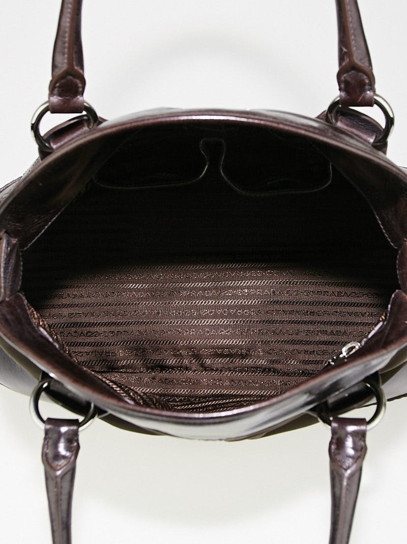 Prada Brown Vitello Daino Leather Bauletto Satchel Bag - Yoogi's Closet