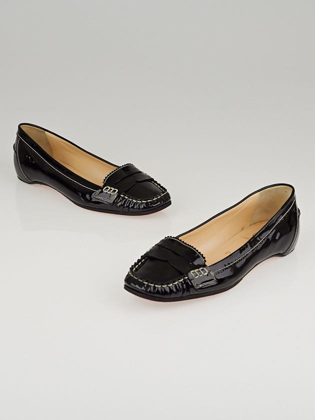 Christian Louboutin Black Patent Leather Penny Girl Flat Loafers Size 6.5/37