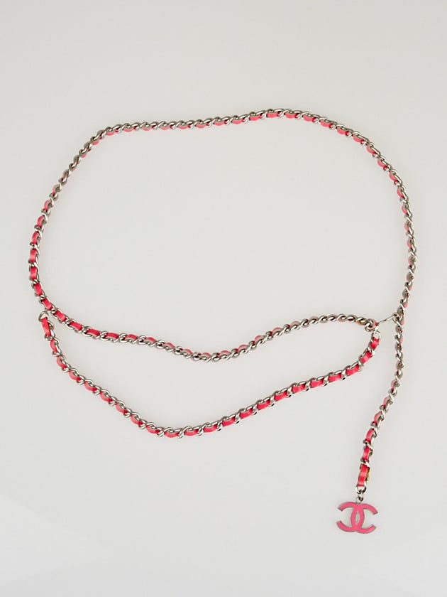 Chanel Pink Leather and Silver Chain CC Logo Belt