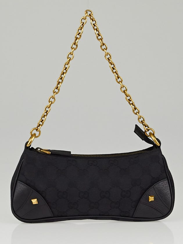 Gucci Black GG Canvas and Leather Studded Pochette Bag