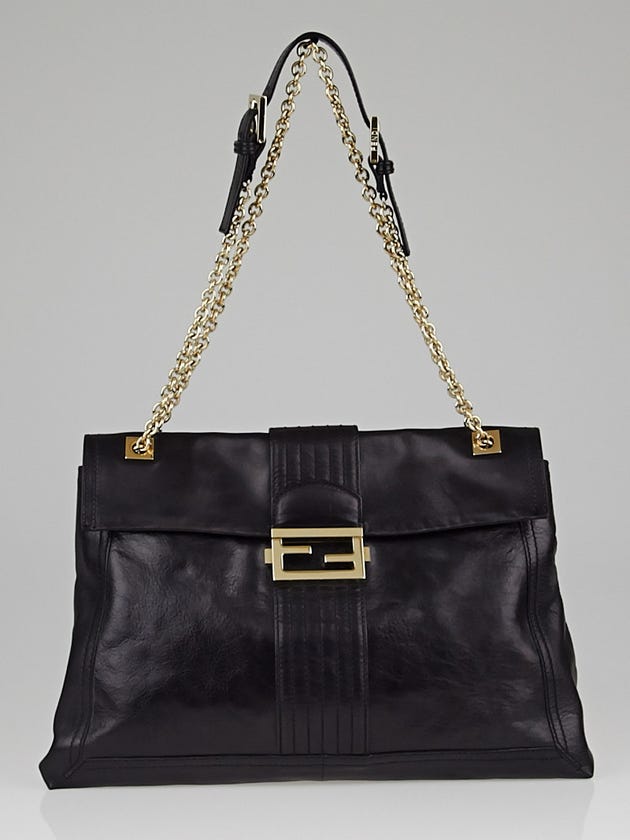 Fendi Black Leather Maxi Baguette Flap Bag - 8BT143