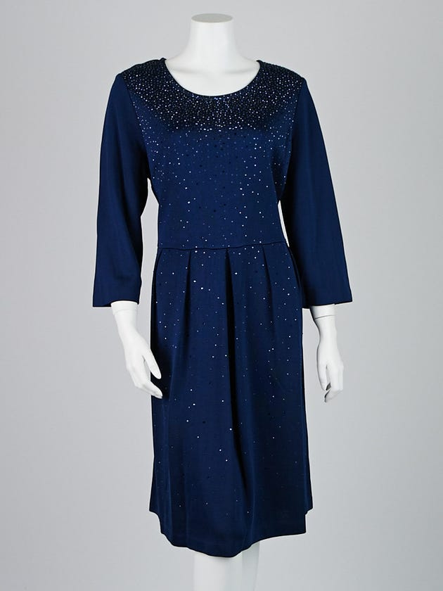 St. John Boutiques Navy Blue Studded Rayon Long Sleeve Dress Size 14