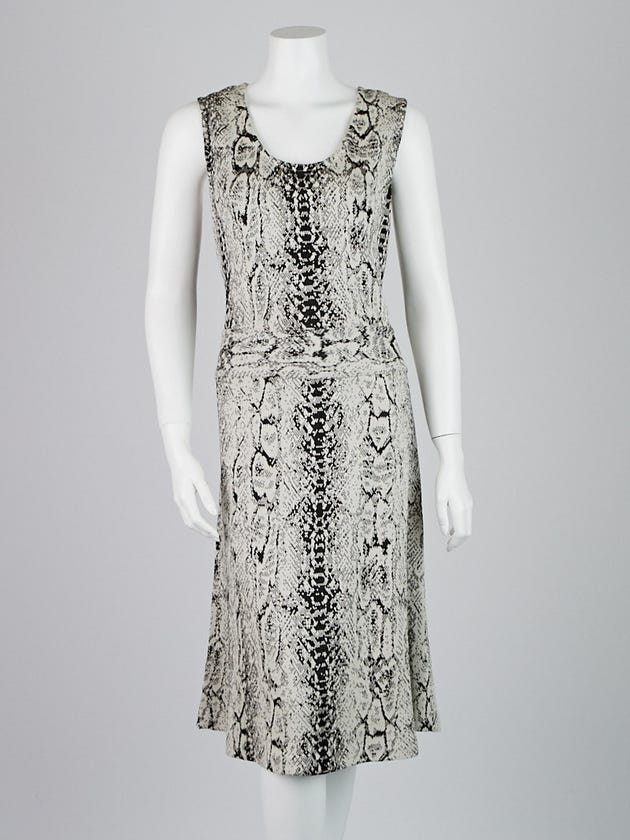 St. John Collection White/Black Snakeskin Print Rayon/Wool Dress Size 12