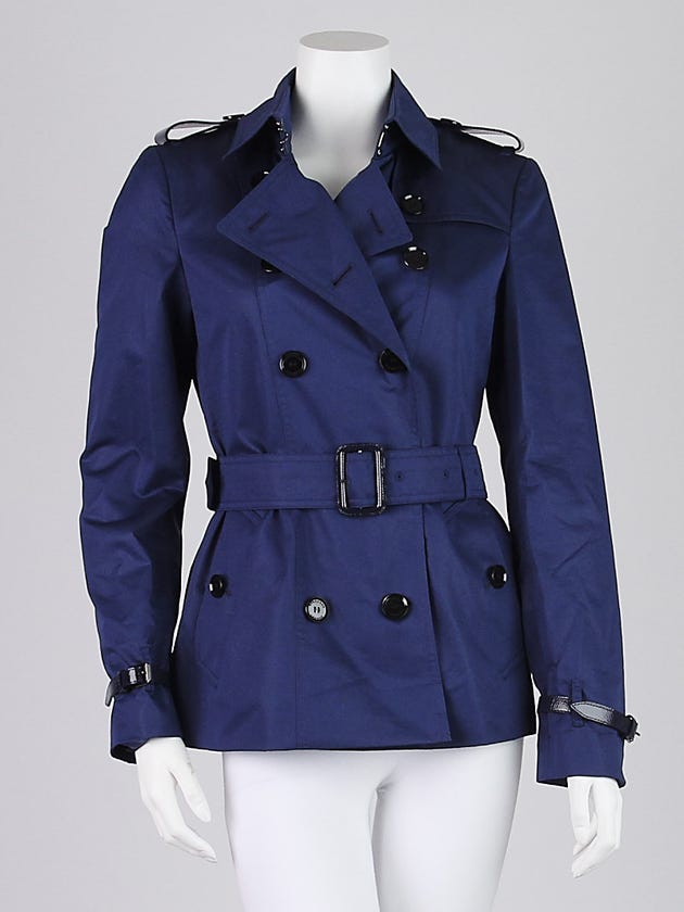Burberry London Blue Cotton Blend Short Trench Coat Size 8