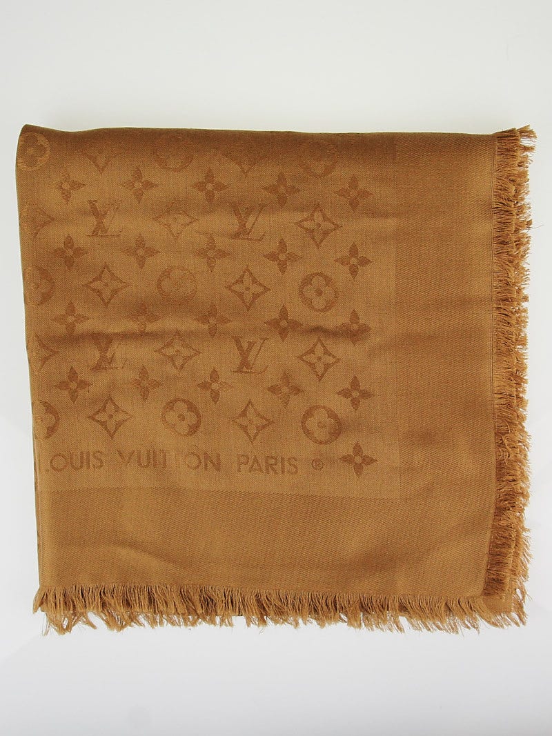 Louis Vuitton Cappuccino Brown Monogram Silk & Wool Shawl Louis Vuitton