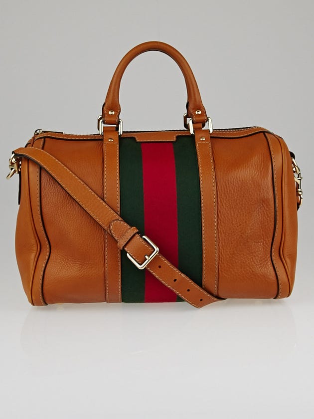 Gucci Leather Brown Leather Vintage Web Joy Boston Bag w/ Shoulder Strap