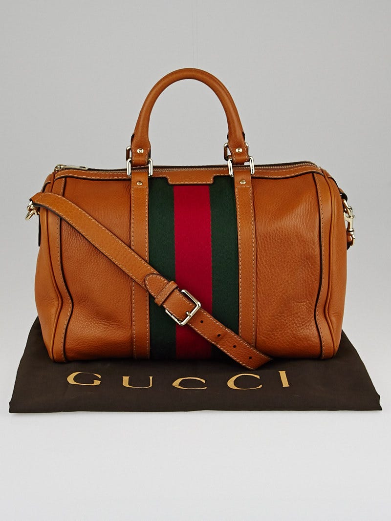 Gucci Leather Brown Leather Vintage Web Joy Boston Bag w/ Shoulder Strap -  Yoogi's Closet