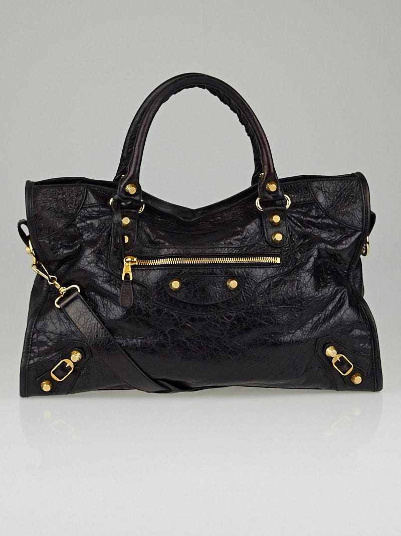 Balenciaga Black Lambskin Leather Giant 12 Gold Motorcycle City Bag