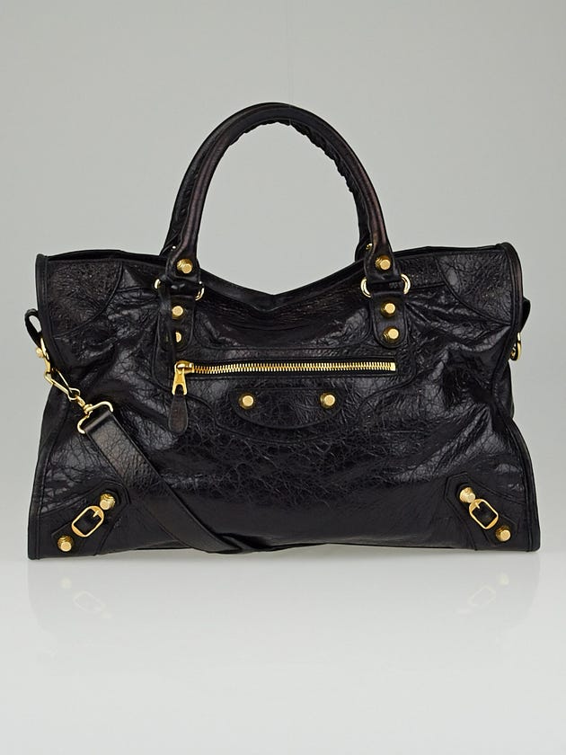 Balenciaga Black Lambskin Leather Giant 12 Gold Motorcycle City Bag