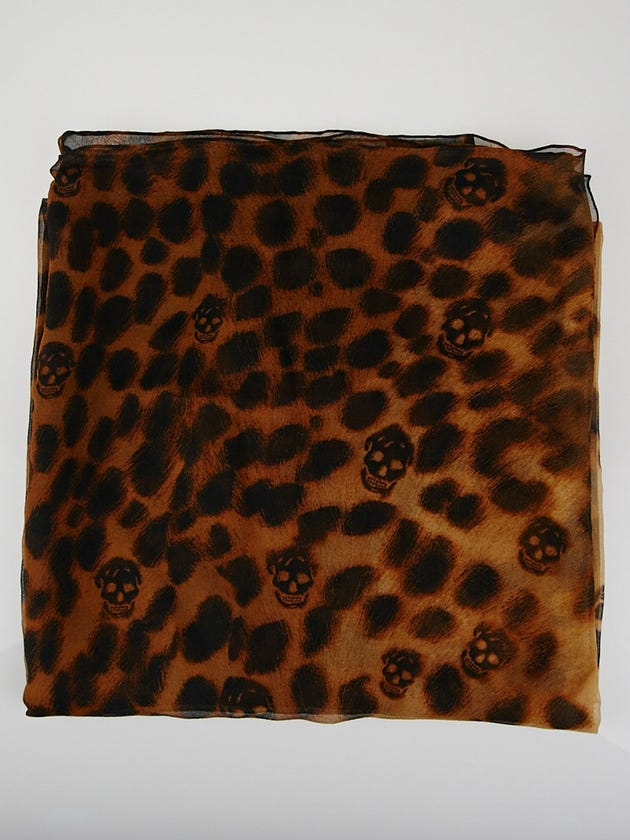 Alexander McQueen Leopard Silk Chiffon Skull Scarf