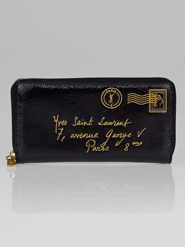 Yves Saint Laurent Black Patent Leather Y Mail Zippy Long Wallet