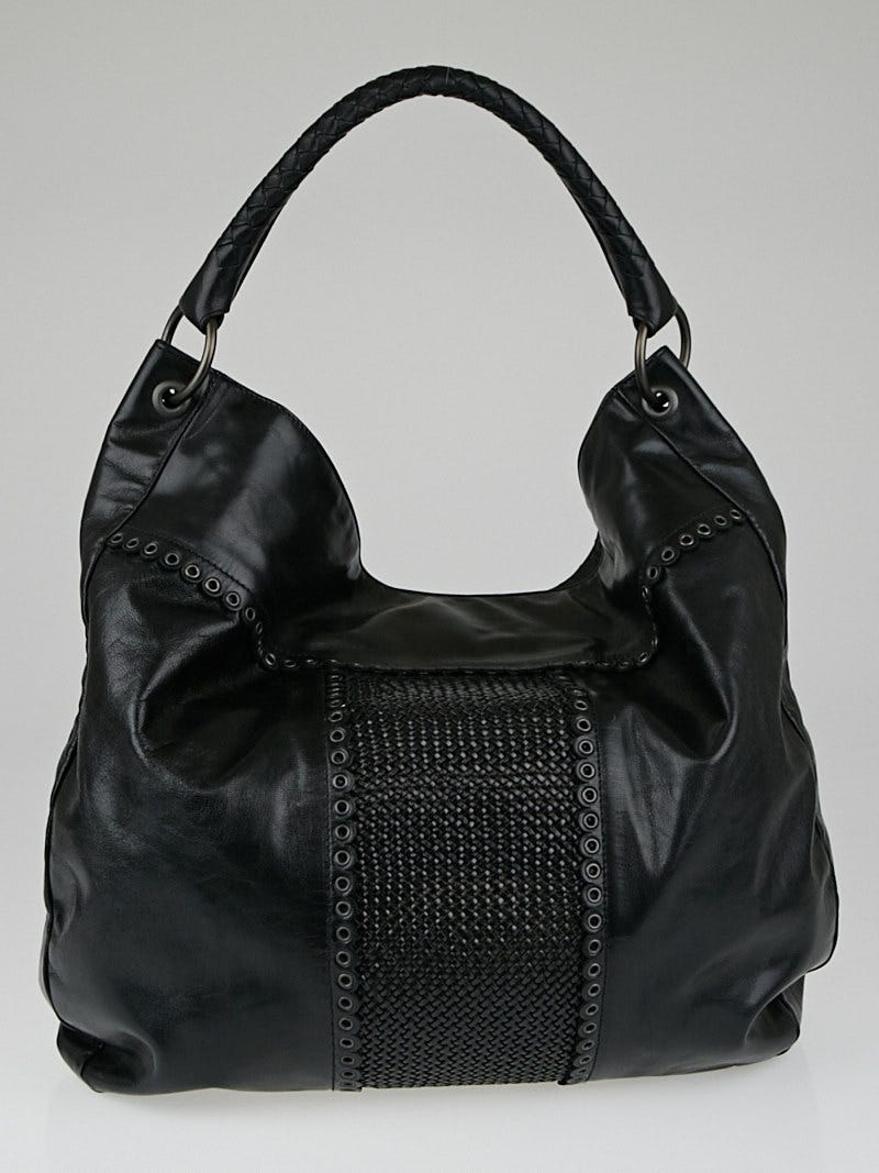 Bottega Veneta Black Leather Grommet Oversized Hobo Bag