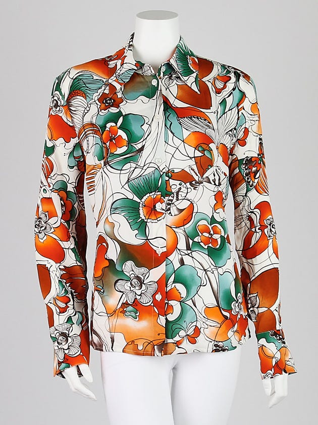 Escada Orange Floral Silk Blouse Size 12