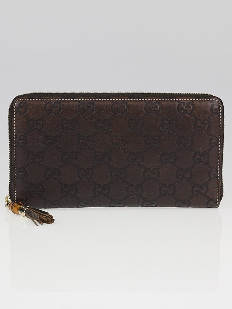 Gucci Brown Guccissima Leather Bamboo Tassel Zippy Organizer Wallet