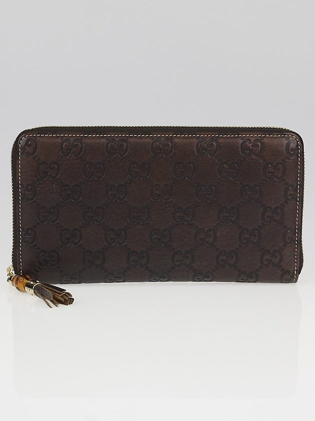 Gucci Brown Guccissima Leather Bamboo Tassel Zippy Organizer Wallet