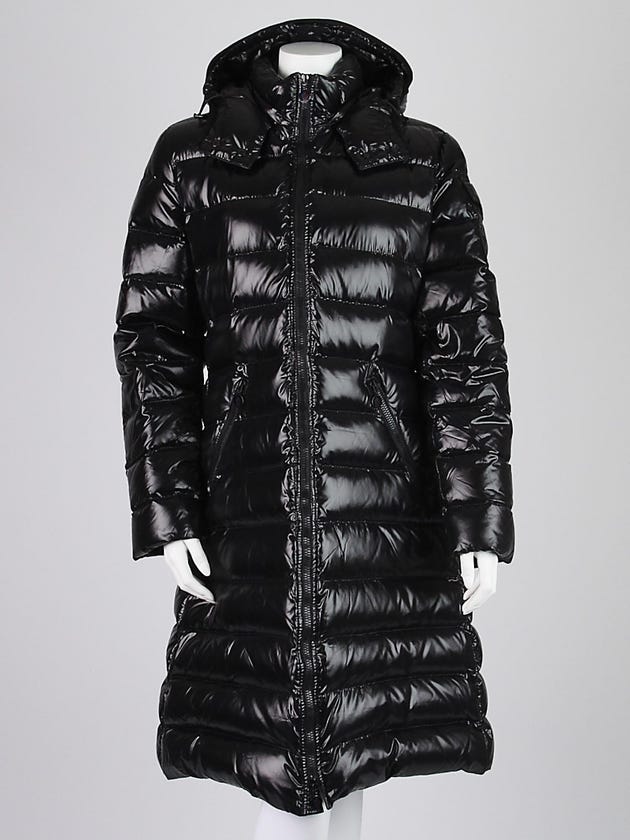 Moncler Black Quilted Lacquered Nylon 'Moka' Parka Jacket Size 4 / XL