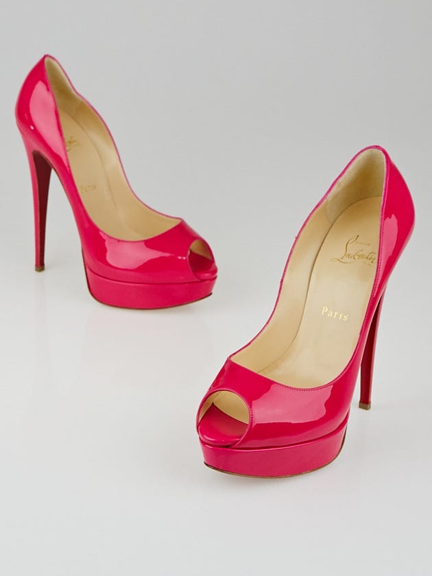 Christian Louboutin Neon Pink Patent Leather Lady Peep 150 Size 9/39.5