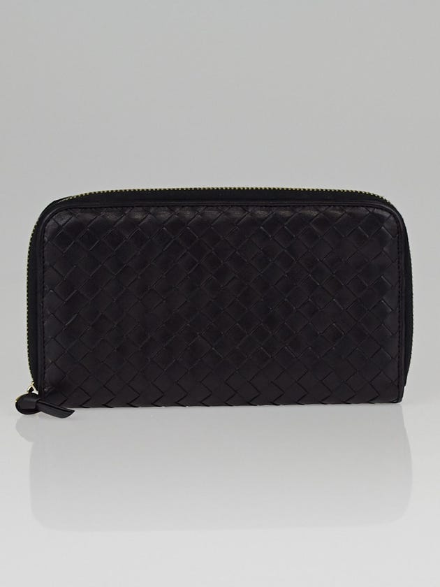 Bottega Veneta Black Intrecciato Woven Nappa Leather Zip Wallet