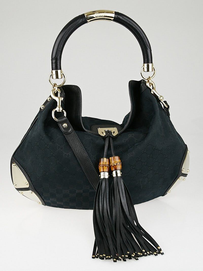 Gucci Black GG Canvas Large Babouska Indy Top Handle Bag