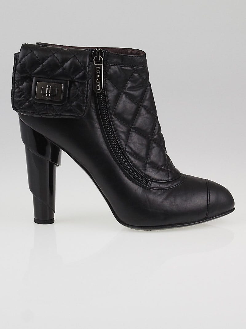 Chanel Black Mix Quilted Leather Ankle Boots w/ Reissue Pouch Size