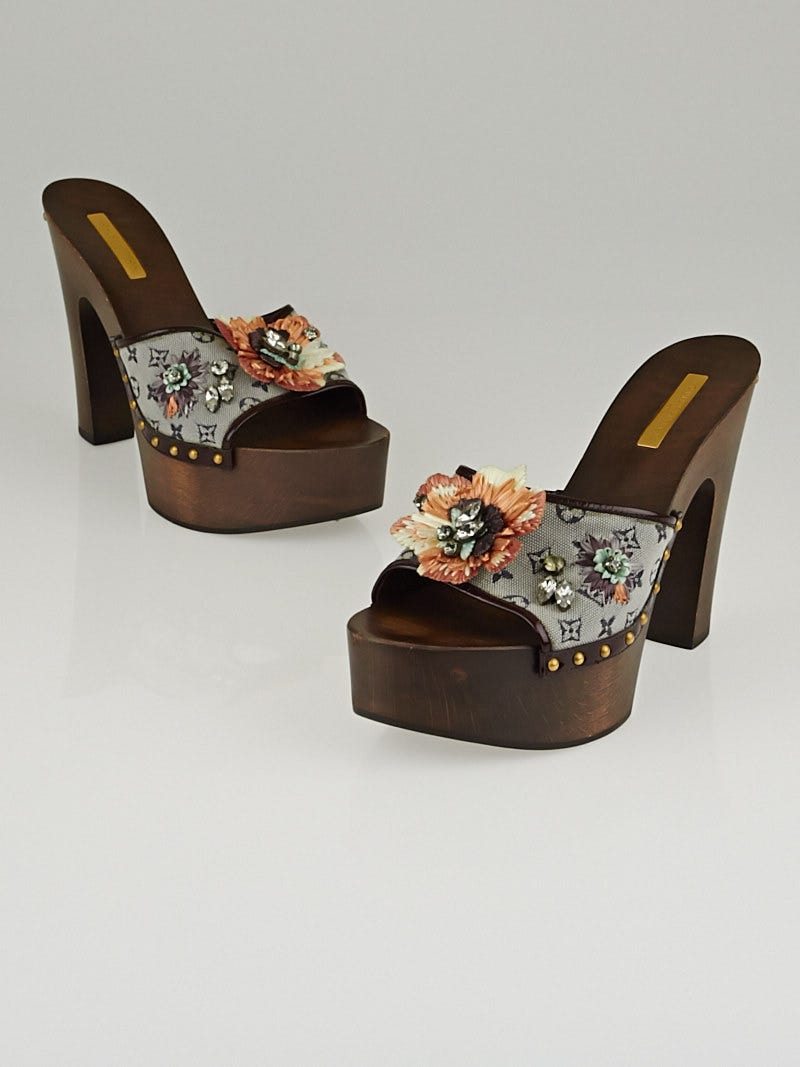 Womens Louis Vuitton Monogram Flower Platform Wedge Heel Shoes, sz EU 39