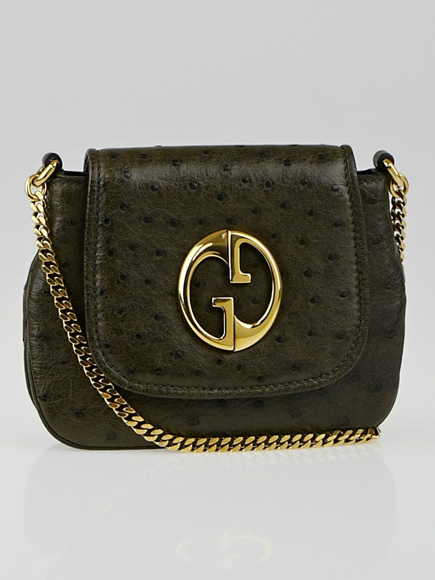 Gucci Cocoa Ostrich Leather '1973' Small Chain Shoulder Bag