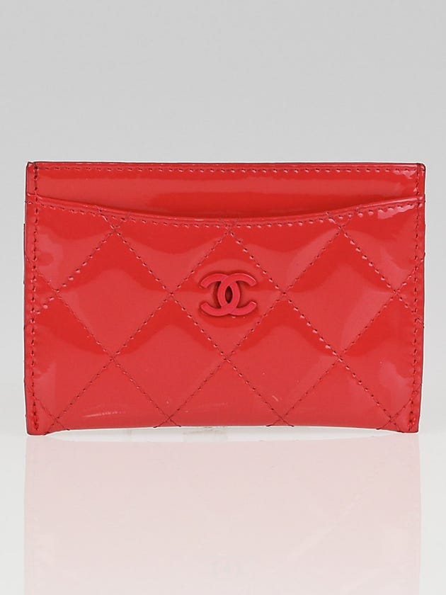 Chanel Rose Fonce Quilted Patent Leather CC Card Holder