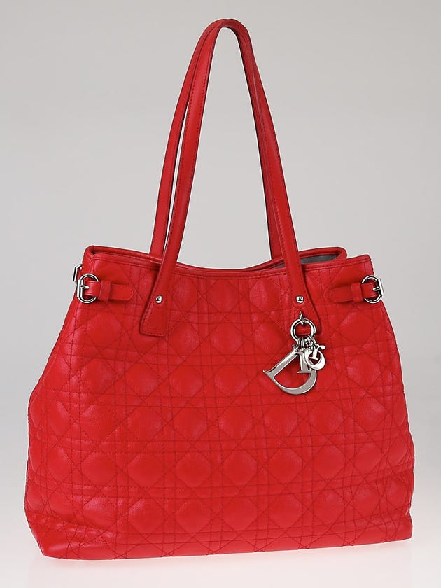 Christian Dior Red Cannage Quilted Coated Canvas Medium Panarea Tote Bag