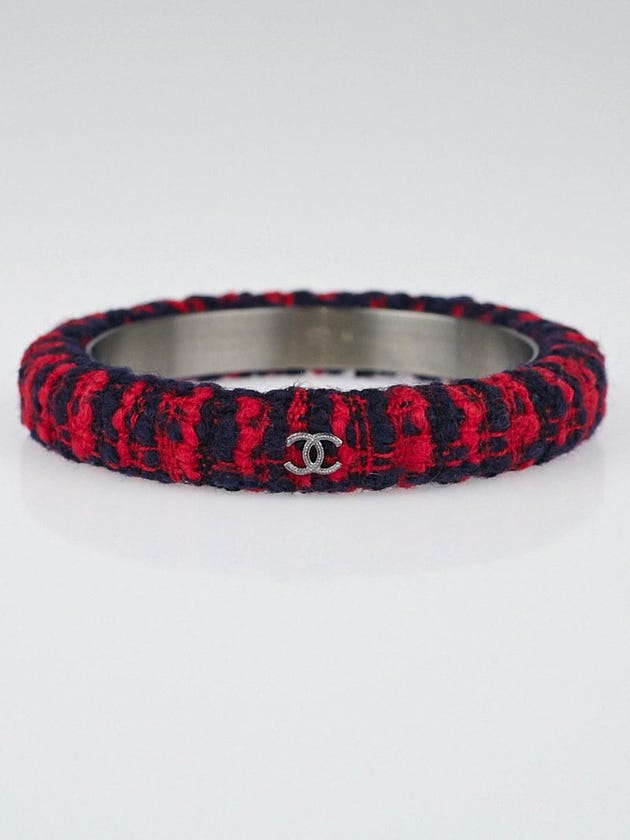 Chanel Red/Blue Tweed CC Bangle Bracelet Size M